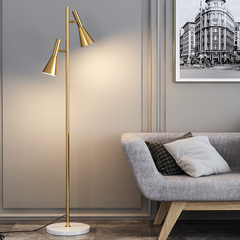 Modern Minimalist Marble Iron Horn Shade Rotatable 2-Light Standing Floor Lamp For Living Room &amp; Bedroom