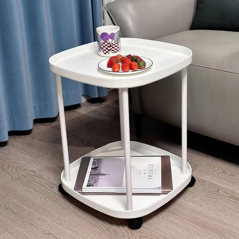 Mesa Auxiliar Escandinava Contemporánea Cuadrada de Acero al Carbono PP de 2 Niveles Movible para Dormitorio 