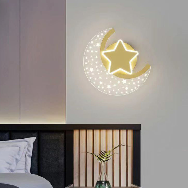 Moderne Einfachheit Eisen Aluminium Acryl Mond Sterne LED Wand Leuchte Lampe Für Nacht 