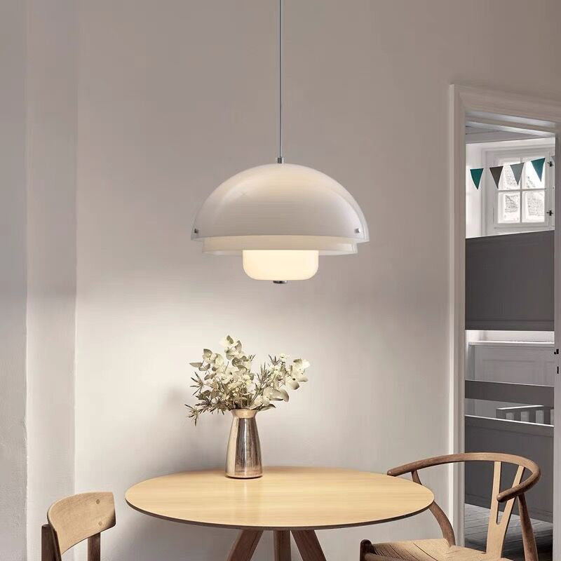 Zeitgenössische nordische runde Kuppel Eisen Glas Acryl 1-Licht Pendelleuchte für Wohnzimmer 