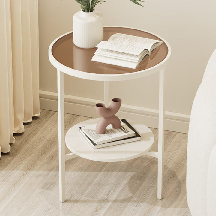 Moderner minimalistischer runder Couchtisch mit Tischplatte aus Glas, Eisen und Sinterstein, 1 Ablage, für das Wohnzimmer 