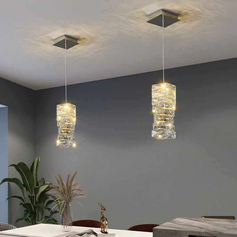Lustre à LED en acier inoxydable de luxe contemporain avec pierres en cristal pour salon 