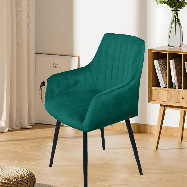 Moderna Minimalista Cuadrada Silla de Comedor de Hierro con Tela de Terciopelo y Esponja Cuatro Patas Reposabrazos Respaldo Para Comedor 