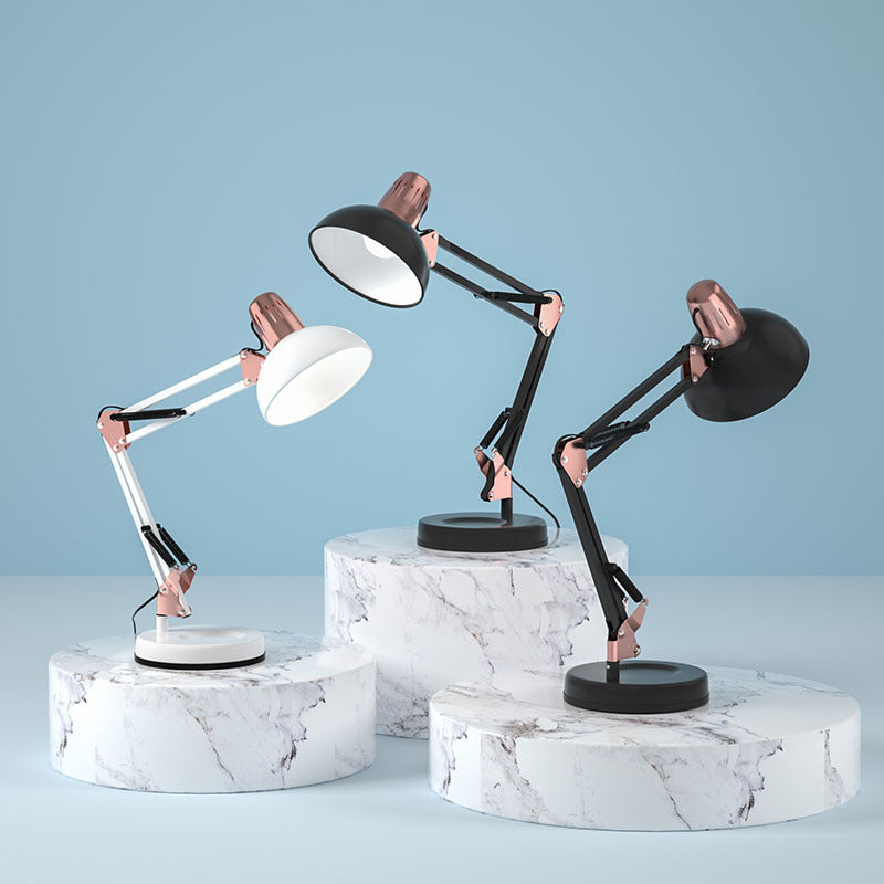Lampe de table moderne minimaliste pliable demi-ronde en métal à 1 lumière pour chambre à coucher 