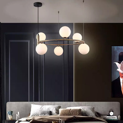 Moderner Mid-Century Eisen Kugelglasschirm 4/6-Licht Kronleuchter für Wohnzimmer 