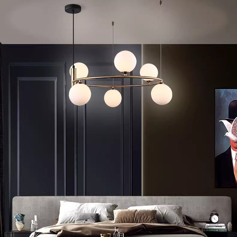 Moderner Mid-Century Eisen Kugelglasschirm 4/6-Licht Kronleuchter für Wohnzimmer 