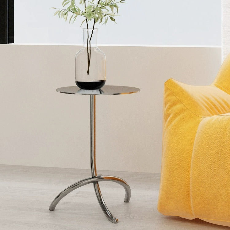 Table basse ronde minimaliste moderne en acier inoxydable en forme de J pour salon 