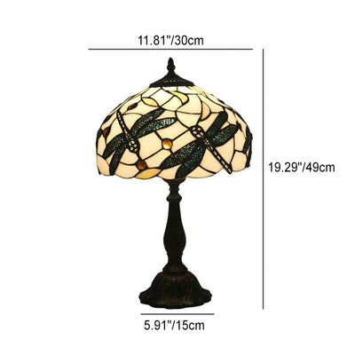 Mediterrane Vintage Tiffany Glasmalerei 1-flammige Tischlampe 