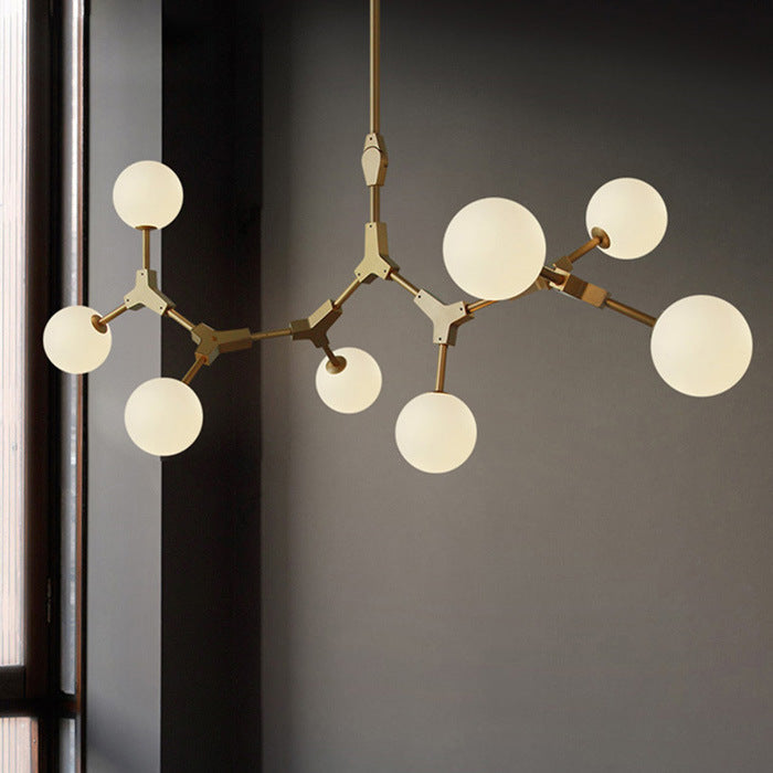Contemporary Scandinavian Branches Magic Bean Orb Glass Iron 6/8 Light Chandelier For Bedroom