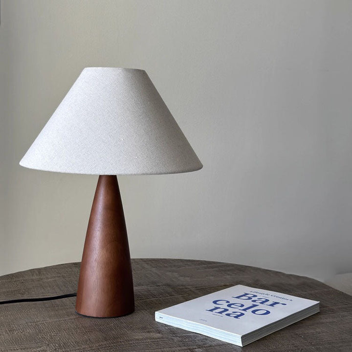 Lámpara de mesa de 1 luz de madera maciza contemporánea retro con tela de PVC para dormitorio 