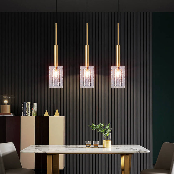 Modern Luxury Crystal Square Copper 1-Light Pendant Light for Living Room Bedroom