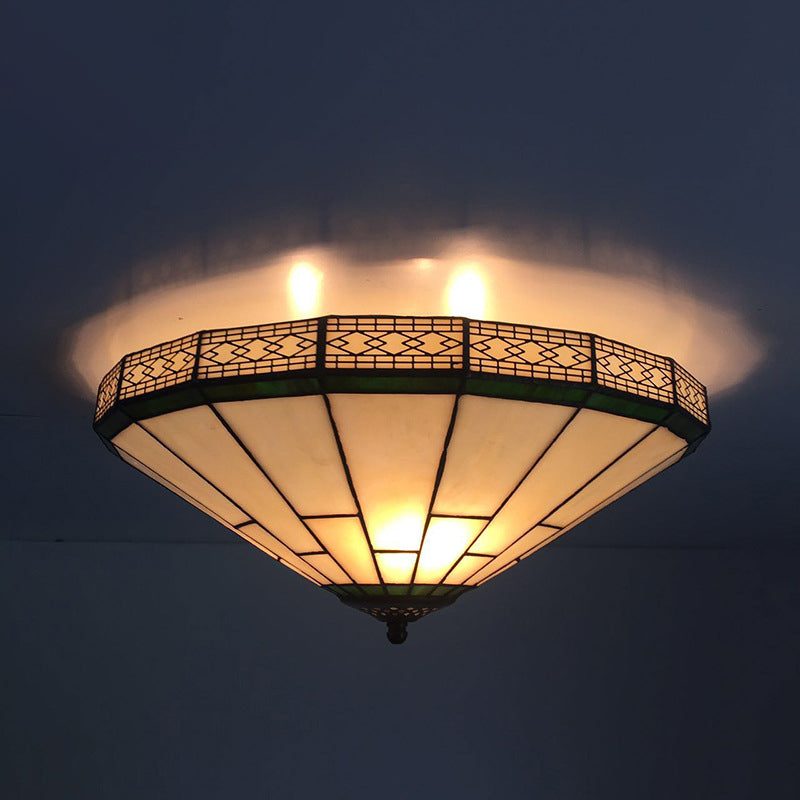 Traditionelle Tiffany konische Diamantglas 3-flammige Deckenleuchte für Wohnzimmer 