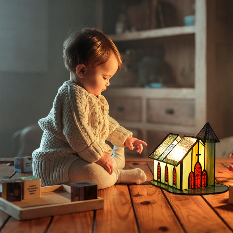 Lámpara de mesa de 1 luz para casa de vidrio Tiffany tradicional con luz nocturna para mesita de noche 