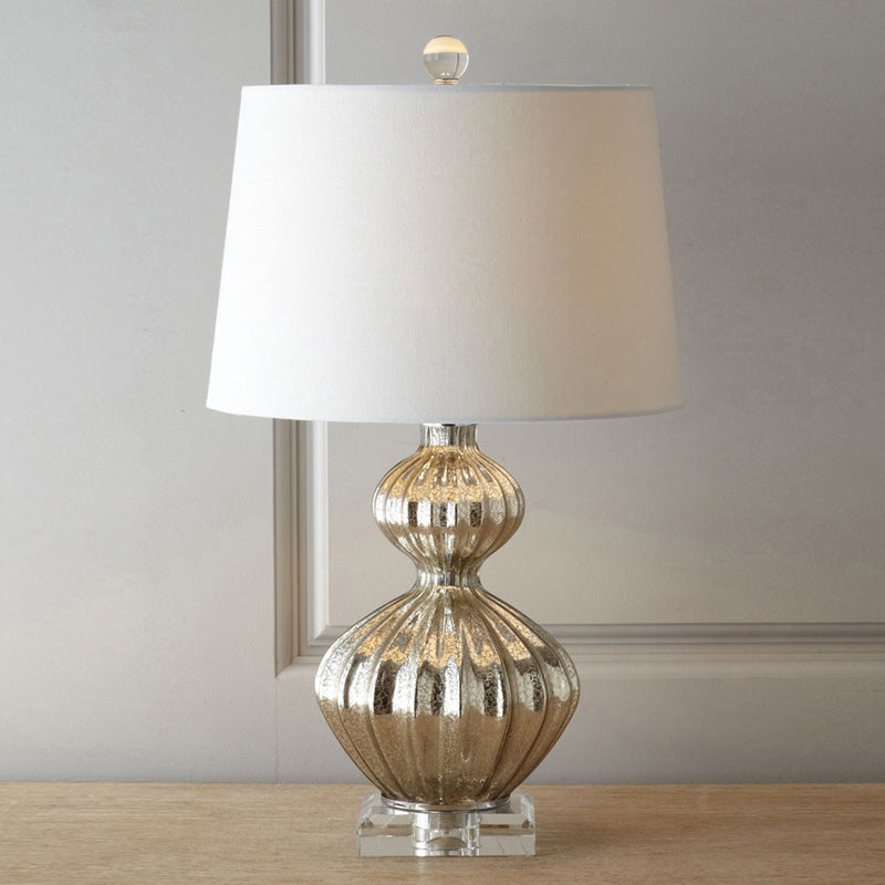 Lampe de table traditionnelle vintage en fibre de verre avec tissu en forme de gourde à 1 lumière pour chevet 