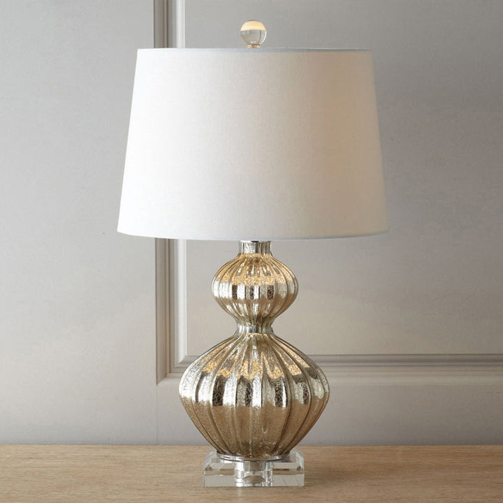 Lampe de table traditionnelle vintage en fibre de verre avec tissu en forme de gourde à 1 lumière pour chevet 