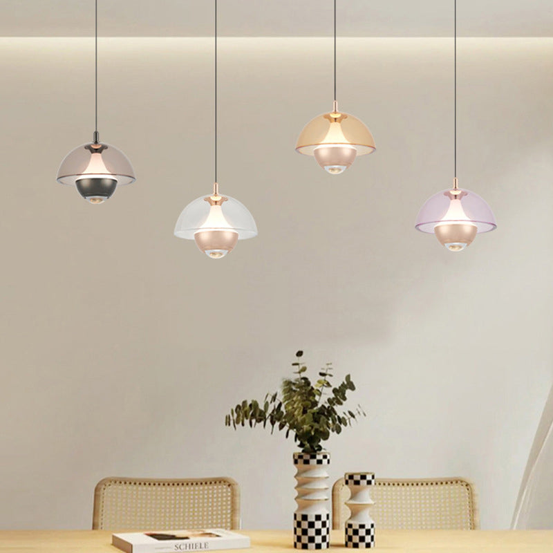 Moderne Einfachheit Hemisphäre Liftable Aluminium Acryl LED Pendelleuchte für Esszimmer 