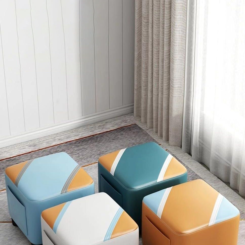 Contemporary Scandinavian Square Synthetic Fabric Wood Low Stool Backless Armless For Living Room