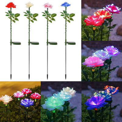 Contemporary Creative Solar Stainless Steel Fabric Rose LED Outdoor Ground Plug Light For Garden