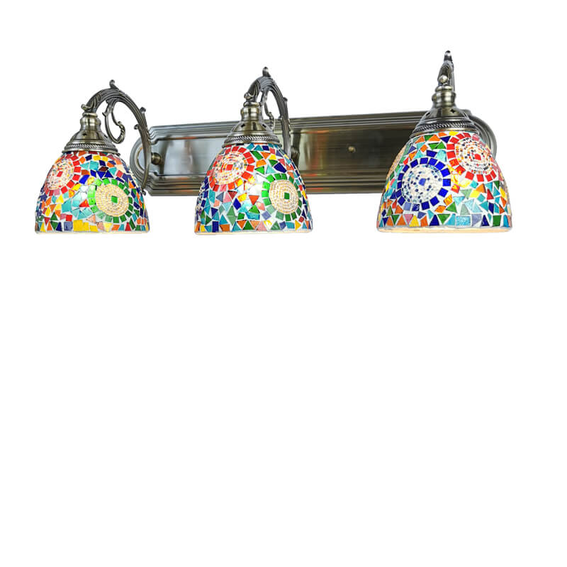 Tiffany Mediterranes Horn Buntglas 3-Licht Badezimmer Eitelkeit Spiegel Vorderwand Wandleuchte 