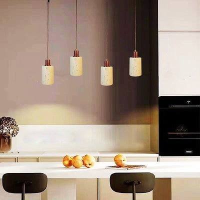 Lámpara colgante de 1 luz de travertino amarillo cilíndrico tradicional japonés para dormitorio 