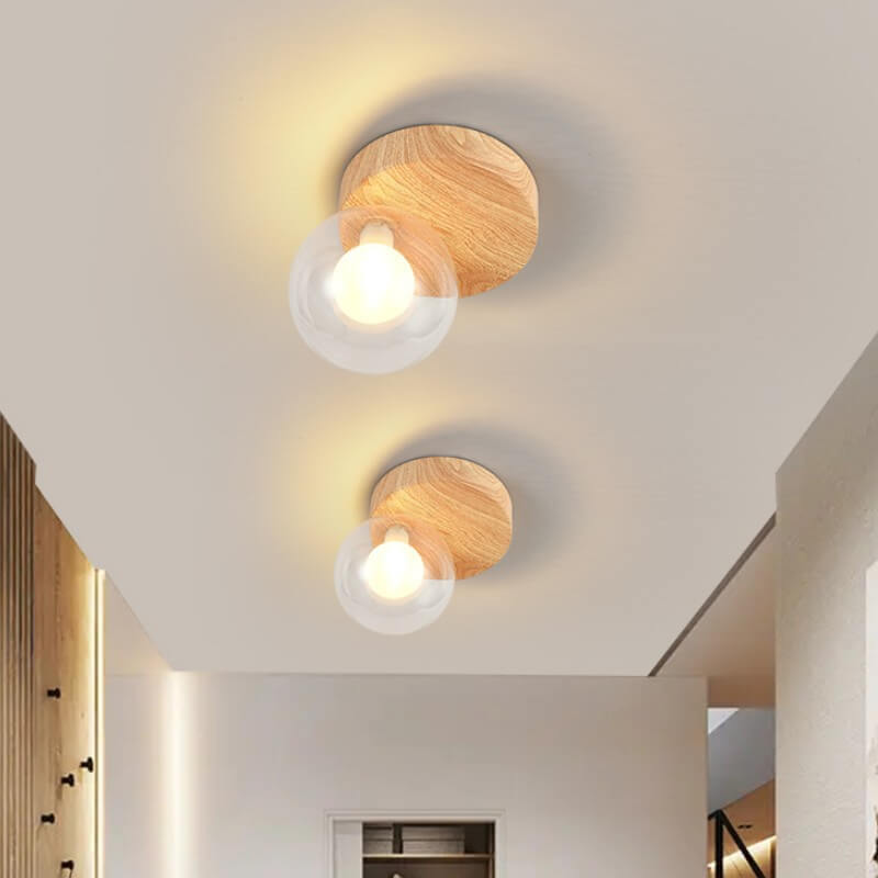 Japanese Creative Magic Beans Wood Grain 1-Light Semi-Flush Mount Ceiling Light