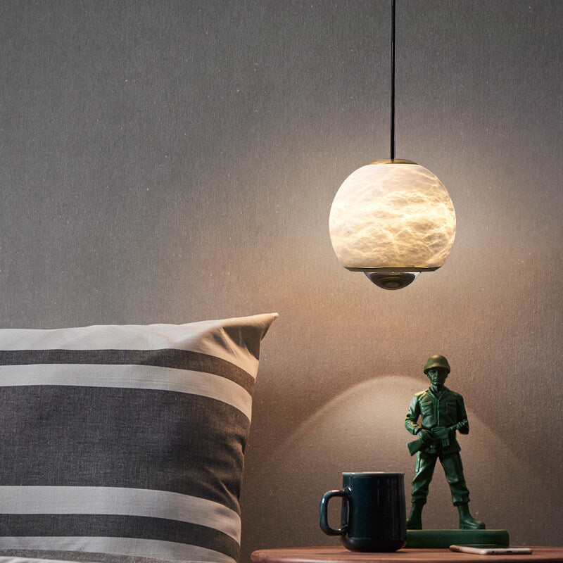 Modern Light Luxury Marble Round Ball Brass LED Pendant Light