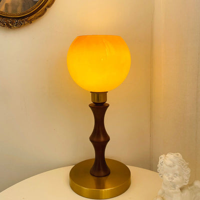 French Vintage Spherical Glass Wood 1-Light Table Lamp