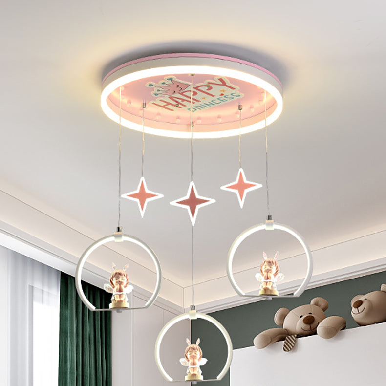 現代的な創造的なカートゥーンプリンセスエルサアクリルラウンドシェードLEDフラッシュマウント天井ライト寝室用 