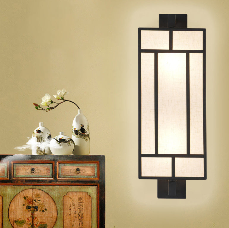 Lámpara Aplique de Pared de 1 Luz de Hierro con Pantalla de Tela Rectangular Retro Contemporánea para Comedor 