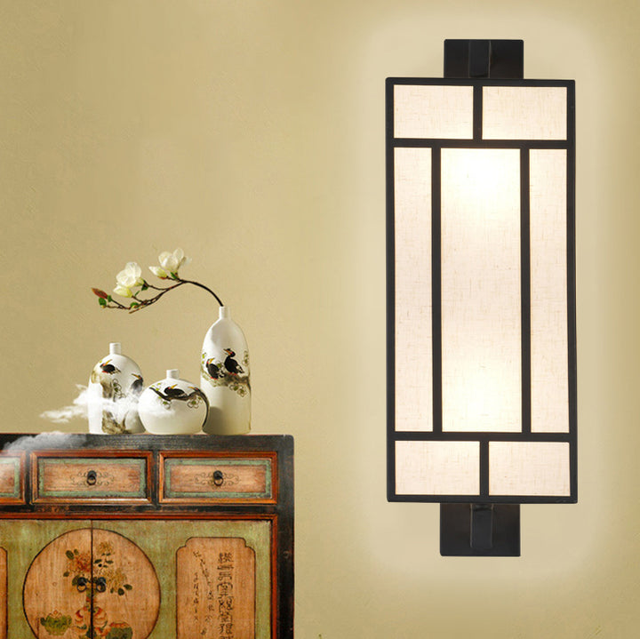 Lámpara Aplique de Pared de 1 Luz de Hierro con Pantalla de Tela Rectangular Retro Contemporánea para Comedor 