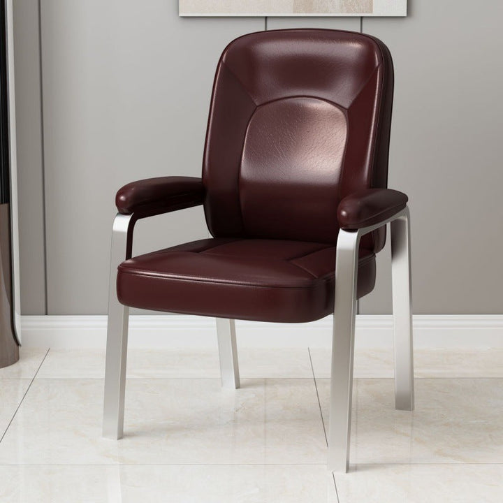 Chaise de salle à manger moderne minimaliste carrée en cuir PU avec dossier en acier inoxydable et accoudoirs pour salle à manger 