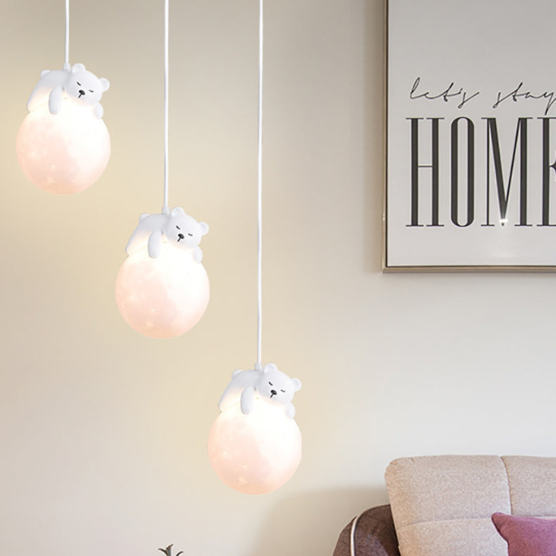 Zeitgenössische kreative PE Kugelschirm Harz Tier Kaninchen Bär Design 1-Licht Pendelleuchte für Wohnzimmer 