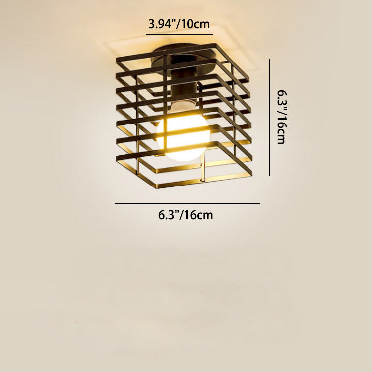 Traditionelle Bauernhaus Eisendraht quadratisch Käfig 1-Licht Semi-Flush Mount Deckenleuchte für Flur 