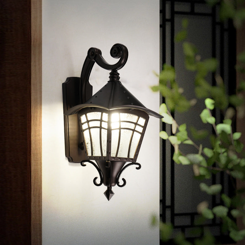 Lámpara Aplique de Pared de 1 Luz con Cono Cilíndrico de Vidrio de Aluminio Impermeable Tradicional Europea para Patio Exterior 
