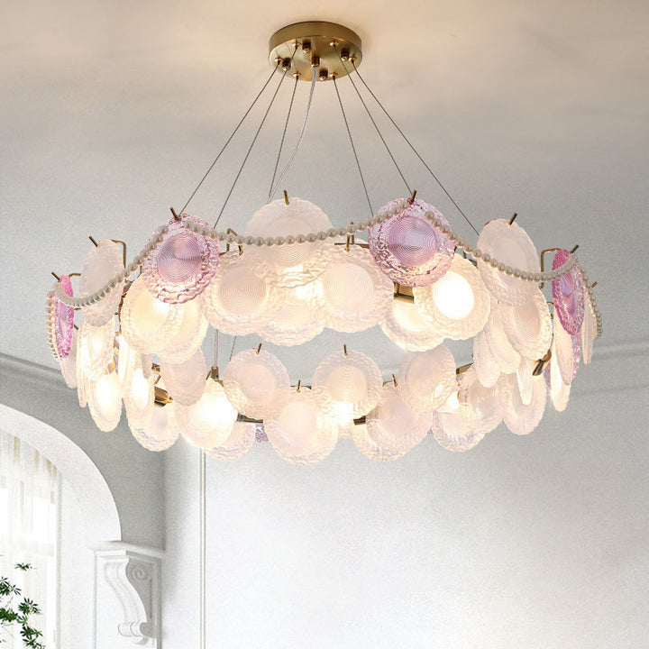 Traditional French Round Shell Hardware Glass 8/10 Light Pendant Light For Living Room