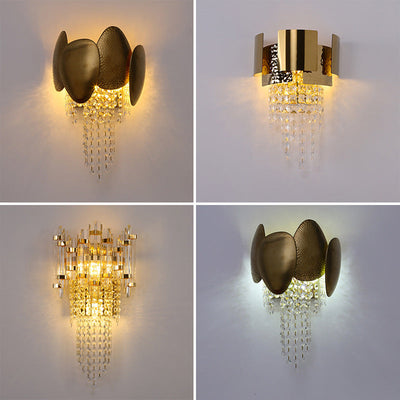 Applique Murale Moderne en Acier Inoxydable Doré de Luxe avec Pampilles en Cristal et 2 Lumières pour Salon 