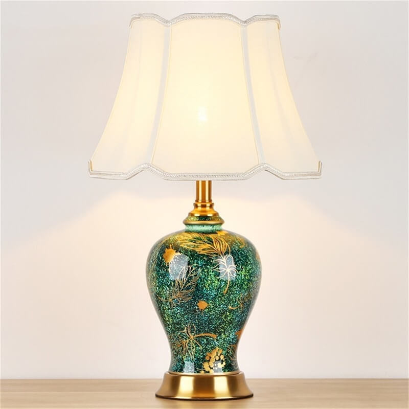 European Luxury Emerald Ceramic Fabric 1-Light Table Lamp