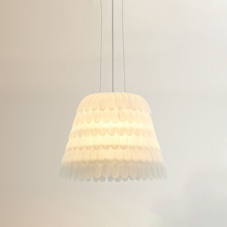 Modern Art Deco Imitation Feather Tiered Acrylic Shade 1/5-Light Pendant Light For Bedroom