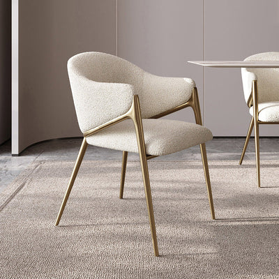 Silla de comedor contemporánea de lujo redonda de lana de cordero con patas de acero inoxidable, respaldo y reposabrazos para comedor 
