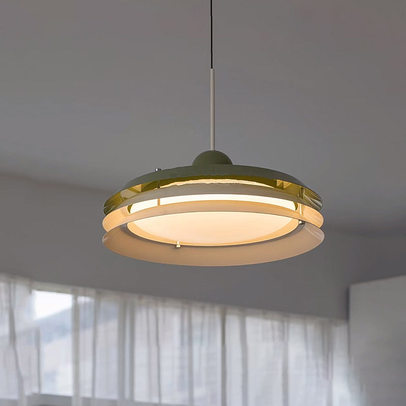 Zeitgenössische nordische runde dreifache Scheibe Eisen Acryl LED Pendelleuchte für Wohnzimmer 