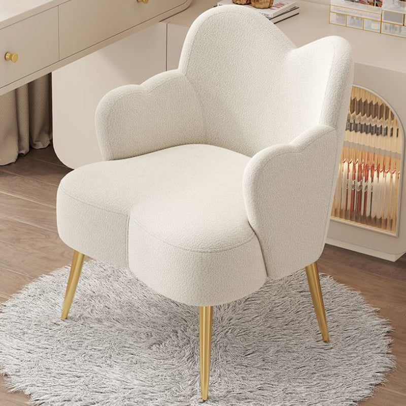 Modern Minimalist Cream Curve Sherpa Fabric Metal Vanity Stool Backrest Arm For Bedroom