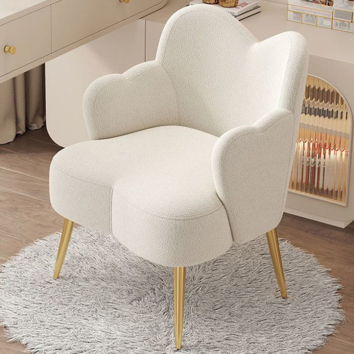 Modern Minimalist Cream Curve Sherpa Fabric Metal Vanity Stool Backrest Arm For Bedroom