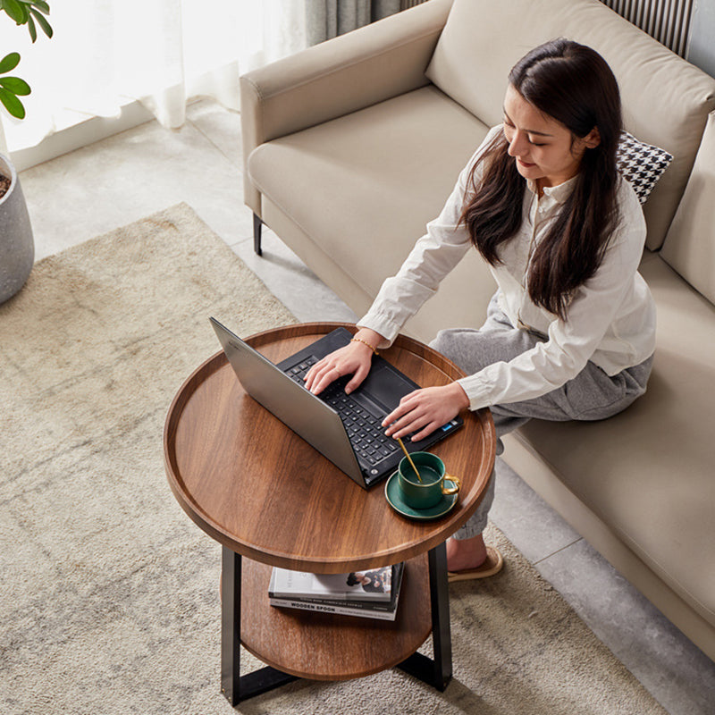 Contemporary Scandinavian Round MDF Iron End Table 2-Tier For Living Room