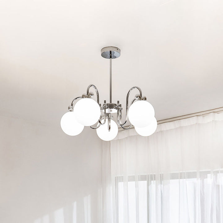 Lustre scandinave contemporain avec tige incurvée en fer et verre, 3/5/6 lumières, pour salon 