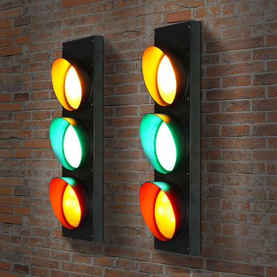 Contemporary Creative Rectangle Traffic Signal Iron Glass LED Wall Sconce Lamp For Living Room