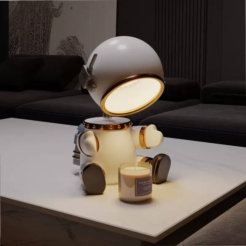 Lámpara de mesa de cera fundida con temporizador de 1 luz de robot de resina creativa de dibujos animados 