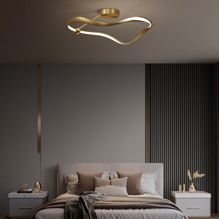Luz de techo LED de montaje semi-empotrado con pantalla redonda de línea curva de cobre completo minimalista moderno para sala de estar 