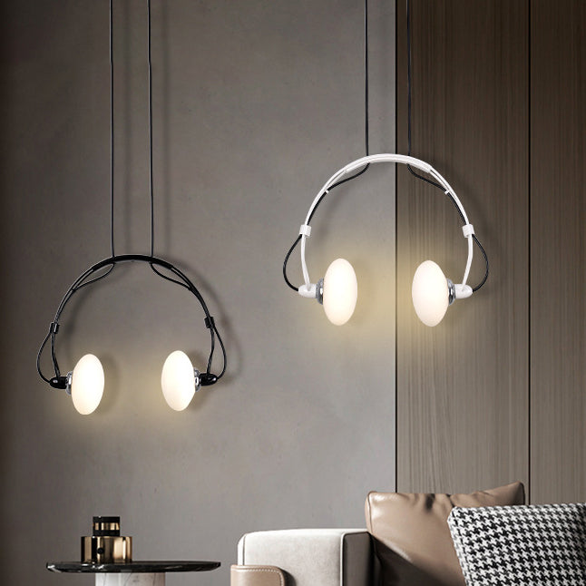 Lámpara de araña contemporánea con pantalla de vidrio de hierro y auriculares creativos de 2 luces para sala de estar 