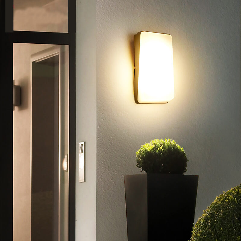 مصباح حائط خارجي مقاوم للماء LED من الألومنيوم بشكل مستطيل بسيط حديث 