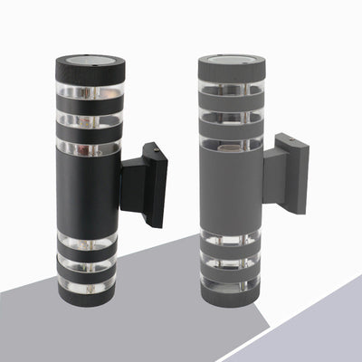 Lampe applique murale 2 lumières cylindrique en aluminium, fer, acrylique et verre étanche de simplicité moderne pour patio extérieur 